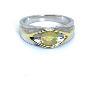 Precious Opal .60ct Rhodium Finish Silver Ring